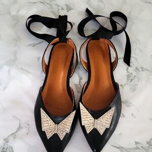 Fashion Leather Butterfly Bling Tie Up Leg Flats Shoes